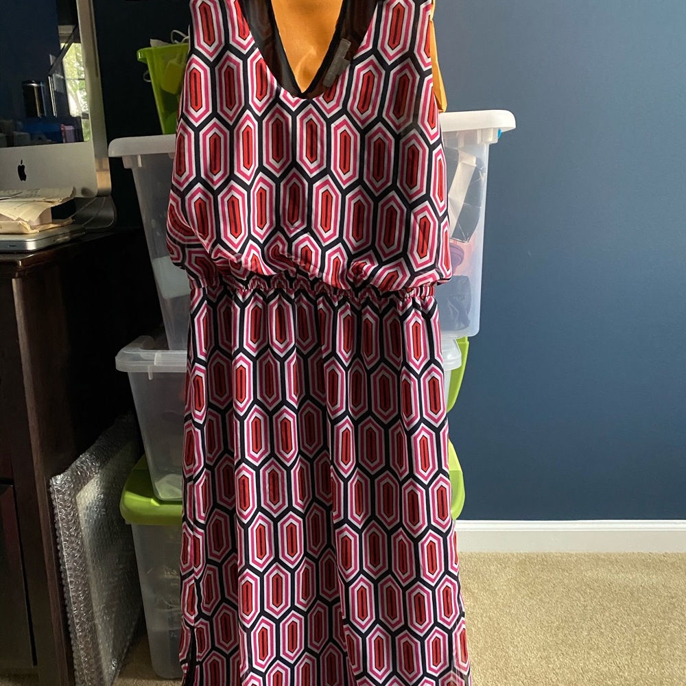 Banana Republic Factory Pink and Black Geometric Maxi Dress
